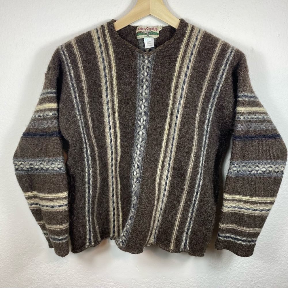 Vintage Celtic Country‎ Women’s Large 100% Wool Sweater Ireland Striped